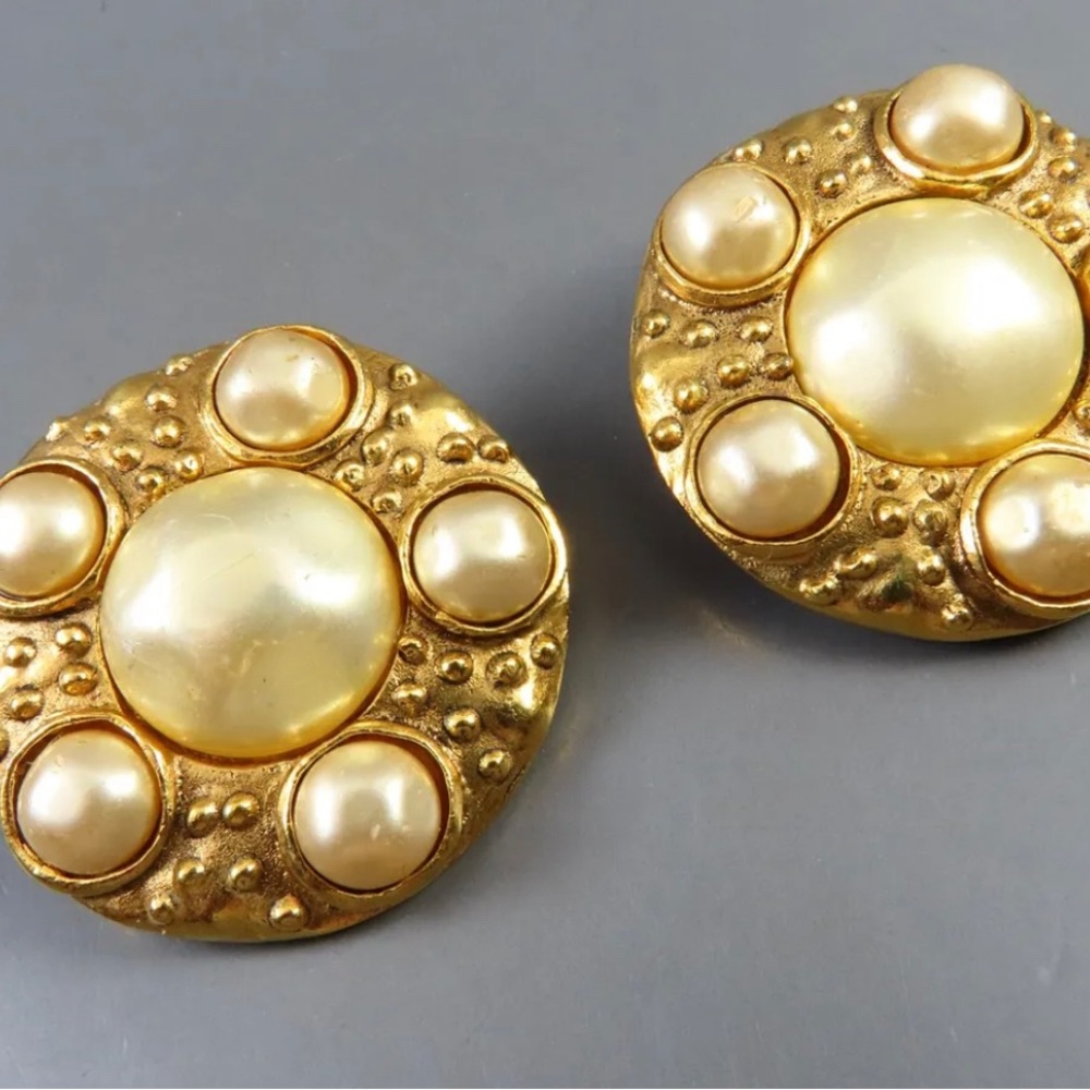 Chanel Large Pearl Shield Earrings